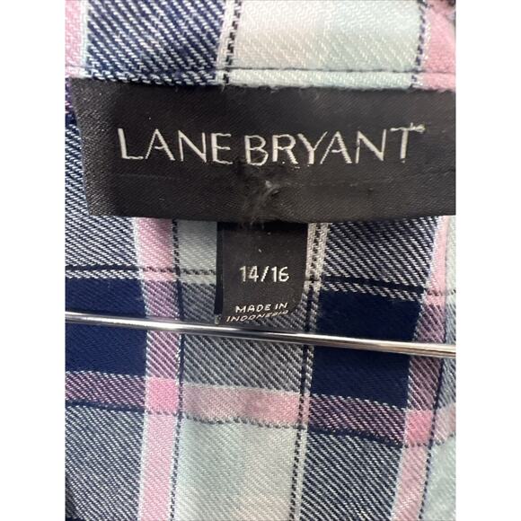 Lane Bryant Women's Plus Sz 14 16 Pink Black Plaid Flannel Flared Bottom Shirt - Picture 2 of 12